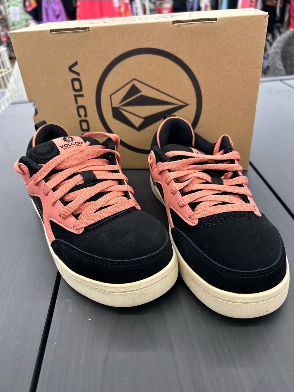 Volcom Black and Coral Low-Top Skate Shoes